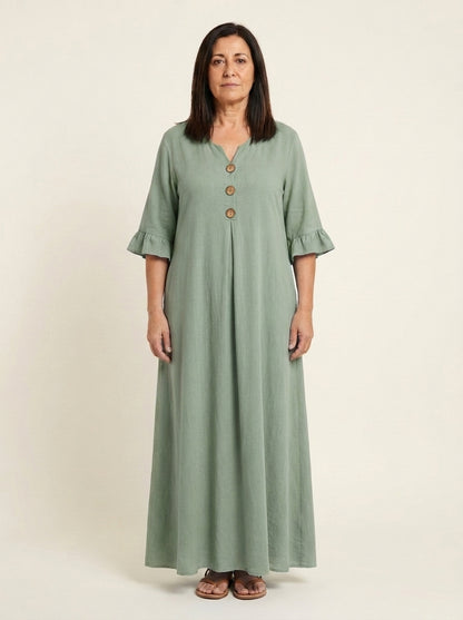 Irene | Vestido Maxi Manga 3/4 con Bolsillos