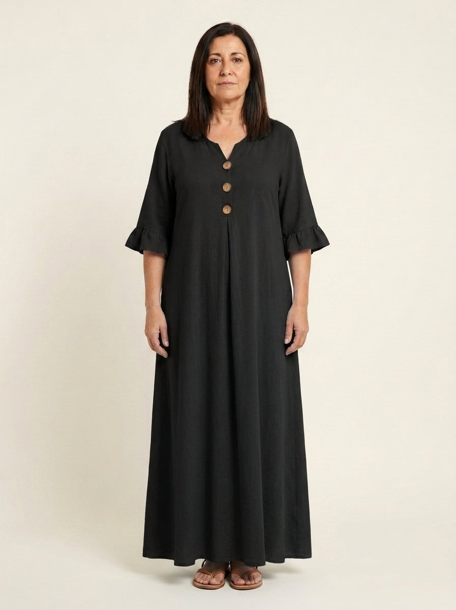 Irene | Vestido Maxi Manga 3/4 con Bolsillos