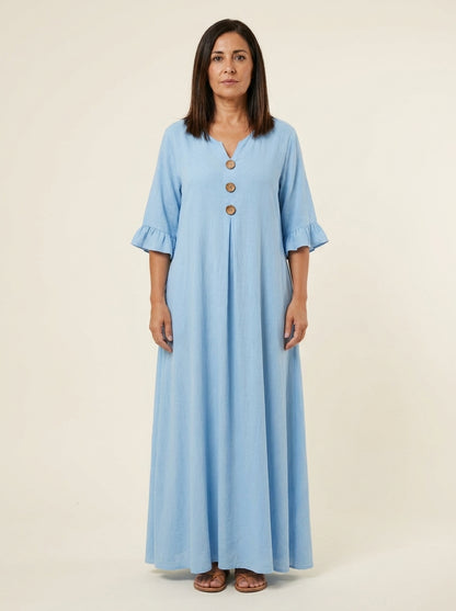 Irene | Vestido Maxi Manga 3/4 con Bolsillos