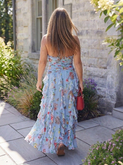 Belladina | Romántica Cascada de Rosas – Vestido Largo con Escote Halter