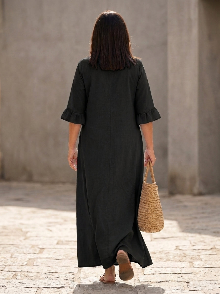Irene | Vestido Maxi Manga 3/4 con Bolsillos