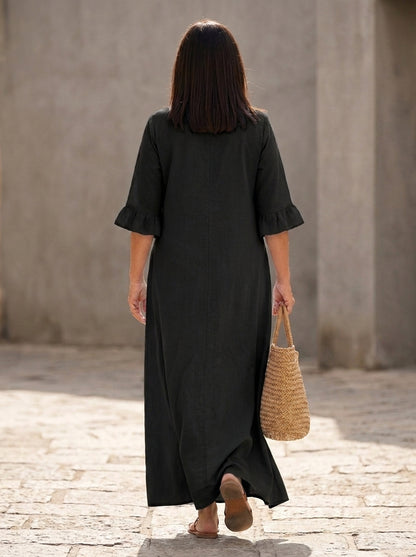 Irene | Vestido Maxi Manga 3/4 con Bolsillos
