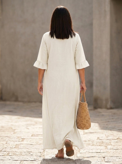 Irene | Vestido Maxi Manga 3/4 con Bolsillos