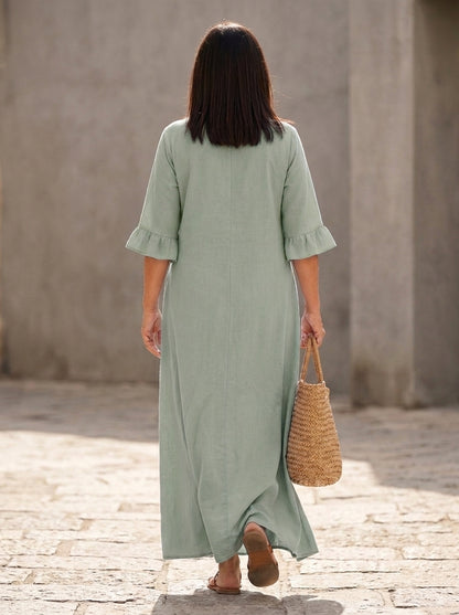 Irene | Vestido Maxi Manga 3/4 con Bolsillos