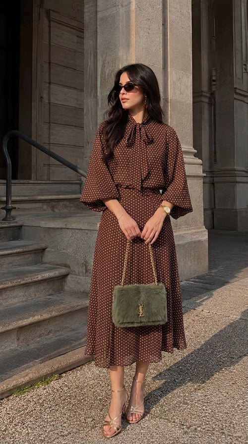 Rocío | Conjunto de Gasa de Lunares — Blusa y Falda Midi