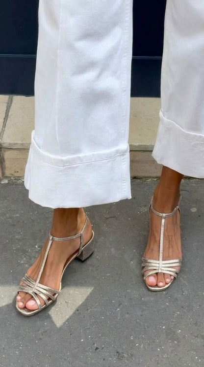 Allegra | Sandalias doradas de tacón bajo