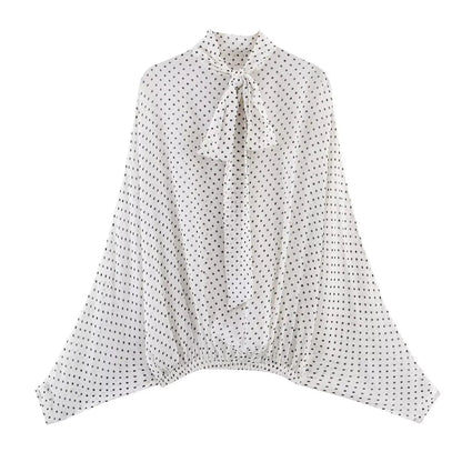 Rocío | Conjunto de Gasa de Lunares — Blusa y Falda Midi