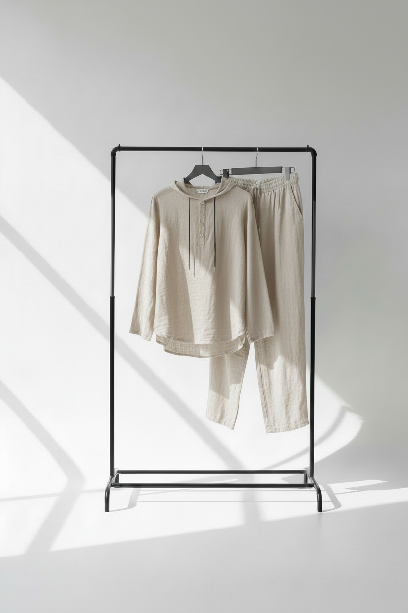 Conjunto beige claro en perchero