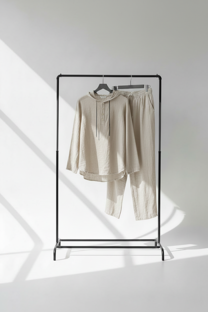 Conjunto beige claro en perchero