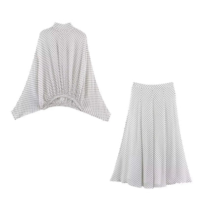 Rocío | Conjunto de Gasa de Lunares — Blusa y Falda Midi
