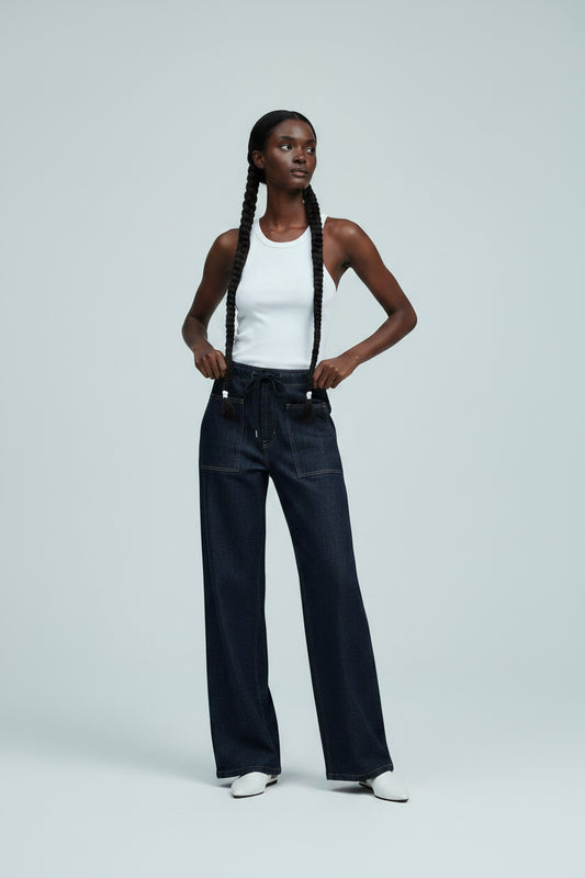 Pantalón Vaquero Pernera Ancha con Cordón