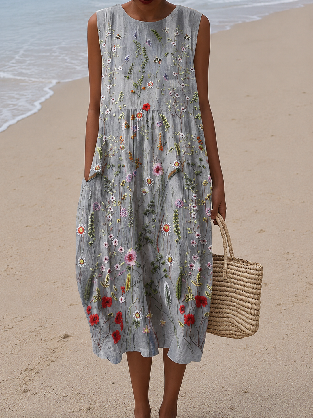 Charlene | Vestido midi de flores bordadas