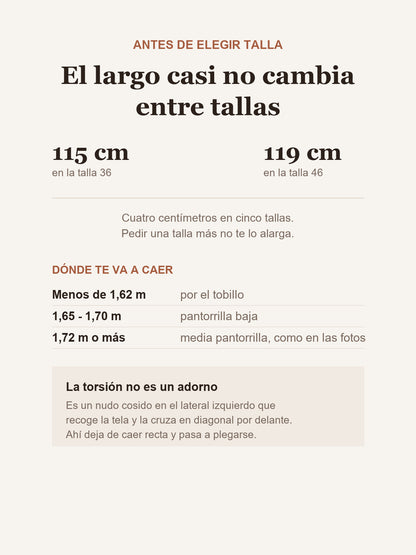 El largo del vestido Julia va de 115 a 119 cm y apenas cambia entre tallas