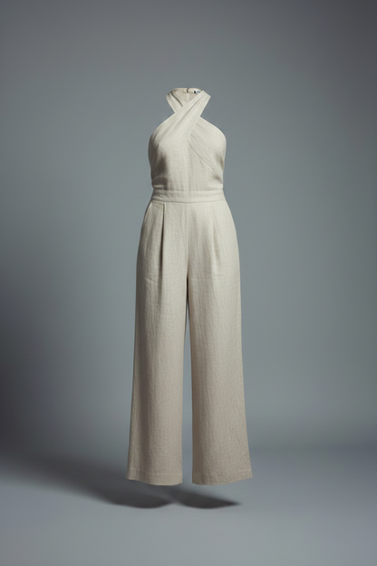 Jumpsuit halter lino crema — ghost product shot