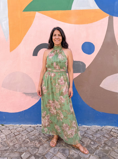Vestido Livia maxi halter floral, mujer de cuerpo entero
