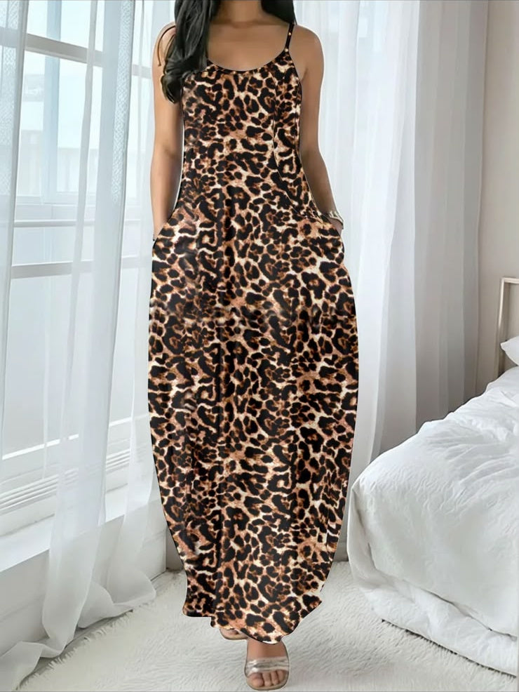 Vestido largo Naira en leopardo clásico, frontal