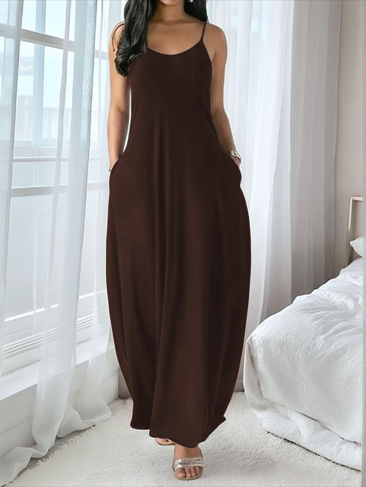 Vestido largo Naira en marrón chocolate, frontal