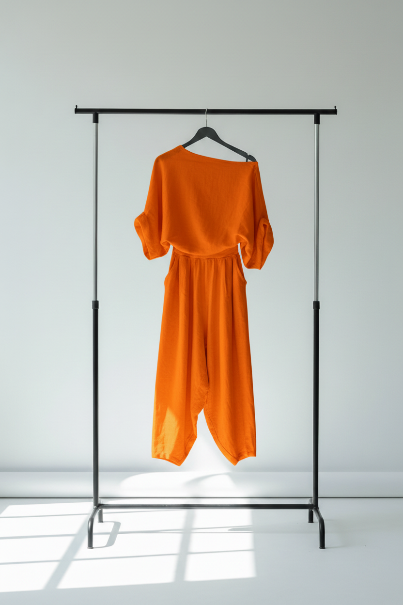 Prenda naranja en perchero