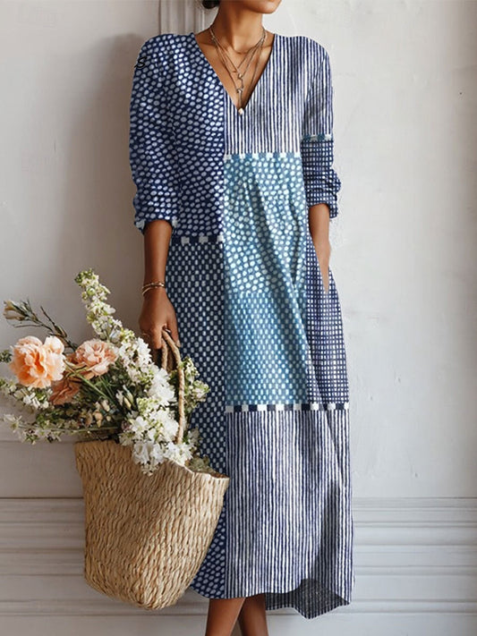 Clémence, vestido largo de mosaico azul de Yaiza.studio
