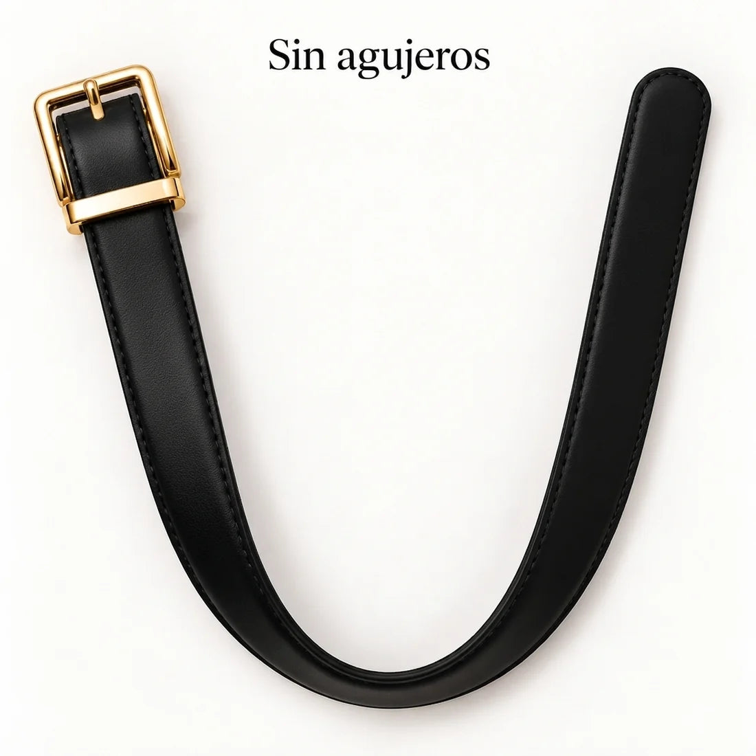 Cinturón Clásico sin agujeros, negro con hebilla dorada