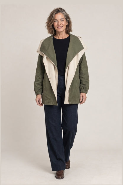 alva chaqueta de entretiempo con capucha, vista frontal, foto de catalogo Yaiza