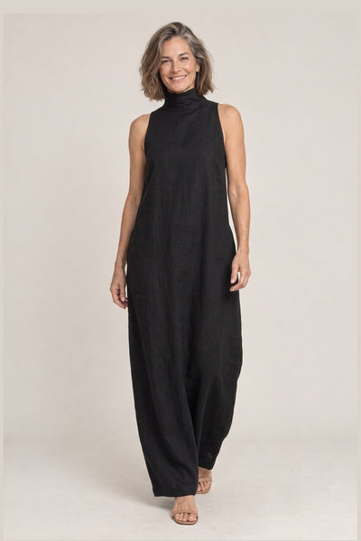 Caterina | Vestido Largo Cuello Alto con Bolsillos