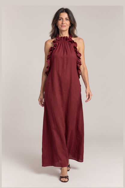 Elena en burdeos, foto de estudio, delante [yz4-elena-vestido-largo-negro-burdeos-delante.jpg]